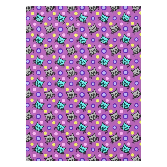 Cute Cats Pattern in Violet Small Tablecloth (Front)