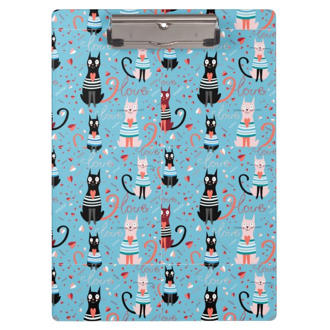 Cute cats pattern on a blue background clipboard (Front)