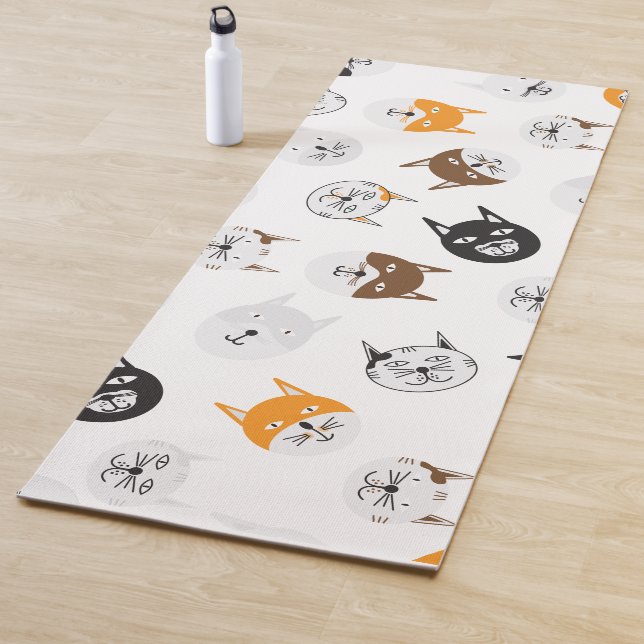Cute Cats Pattern - Orange, Black, Brown and White Yoga Mat (In Situ)