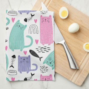 Cute Cats Pattern Tea Towel