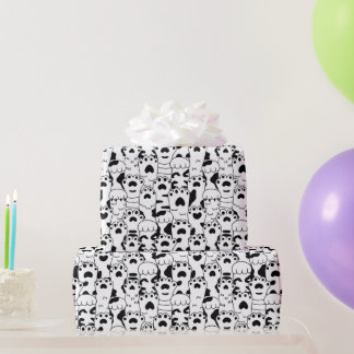 Cute Cats Paws Pattern Black White Wrapping Paper