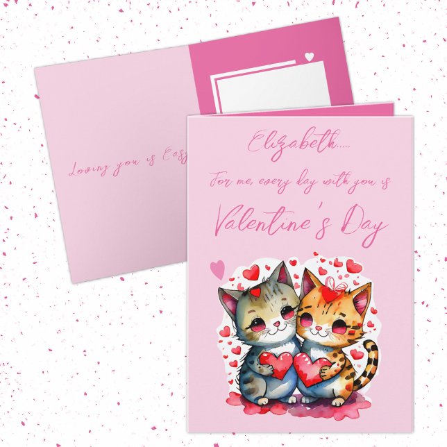 Cute cats personalised name pink Valentine's Day Card (Creator Uploaded)