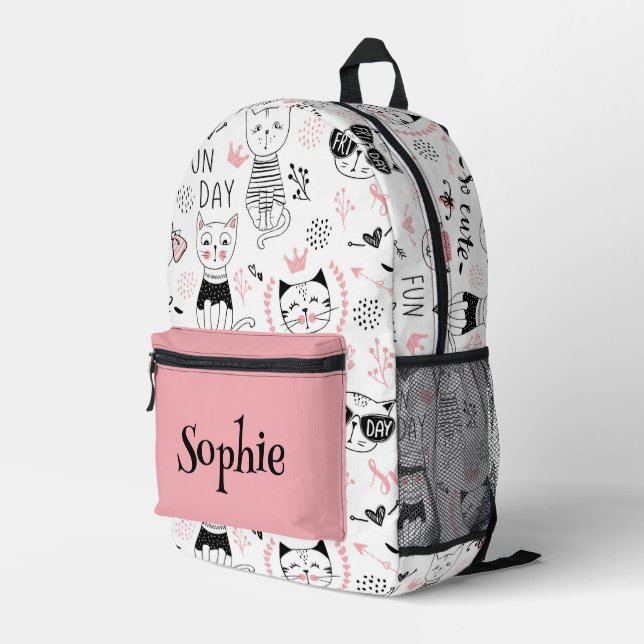 Cute Cats Personalised  Printed Backpack (Back Corner Right)