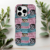 Cute Cats Pink Blue Knitting Girly