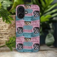 Cute Cats Pink Blue Knitting Girly
