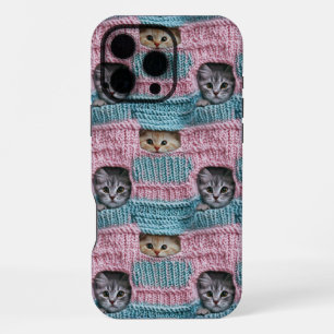 Cute Cats Pink Blue Knitting Girly iPhone 16 Pro Max Case