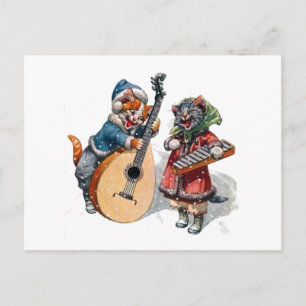 Cute Cats Play Mandolin and Xylophone in the Snow Postcard