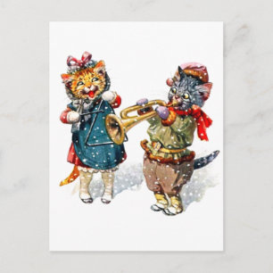 Cute Cats Play the Trumpet & Triangle in the Snow Postcard