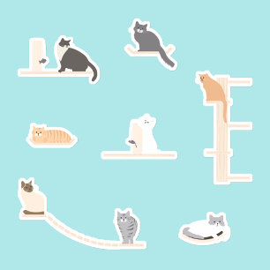 Cute Cats Play Wall Furniture Sticker Sheet