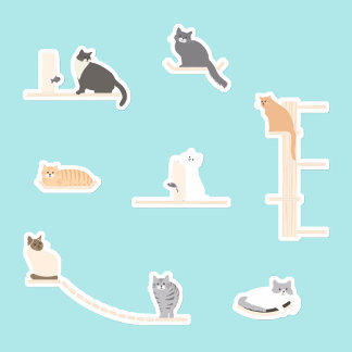 Cute Cats Play Wall Furniture Sticker Sheet