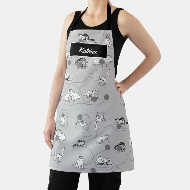Cute Cats Playing & Being Naughty Pattern Apron (Insitu)