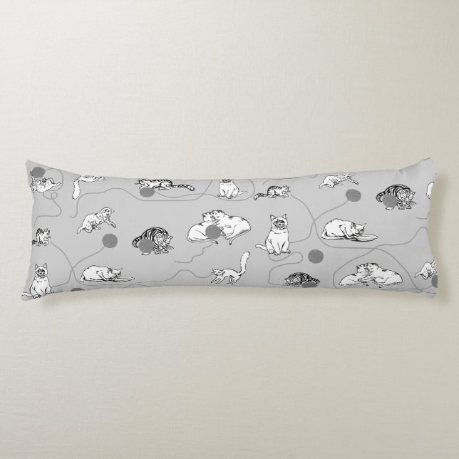 Cute Cats Playing & Being Naughty Pattern Body Cushion (Front)