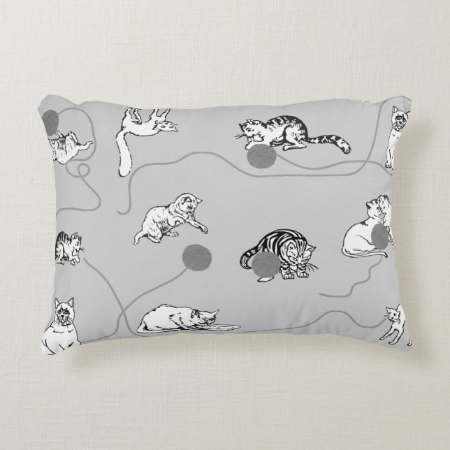 Cute Cats Playing & Being Naughty Pattern Decorative Cushion (Front)