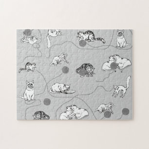 Cute Cats Playing & Being Naughty Pattern Jigsaw Puzzle