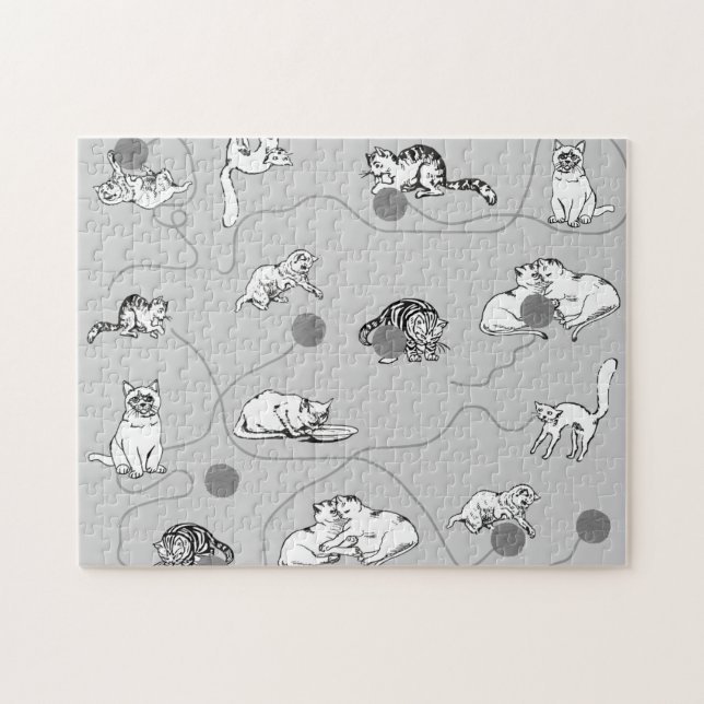 Cute Cats Playing & Being Naughty Pattern Jigsaw Puzzle (Horizontal)