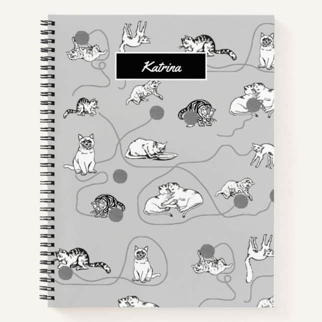 Cute Cats Playing & Being Naughty Pattern Notebook (Front)