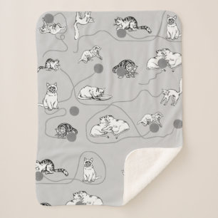 Cute Cats Playing & Being Naughty Pattern Sherpa Blanket