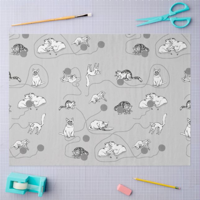 Cute Cats Playing & Being Naughty Pattern Tissue Paper (Craft)
