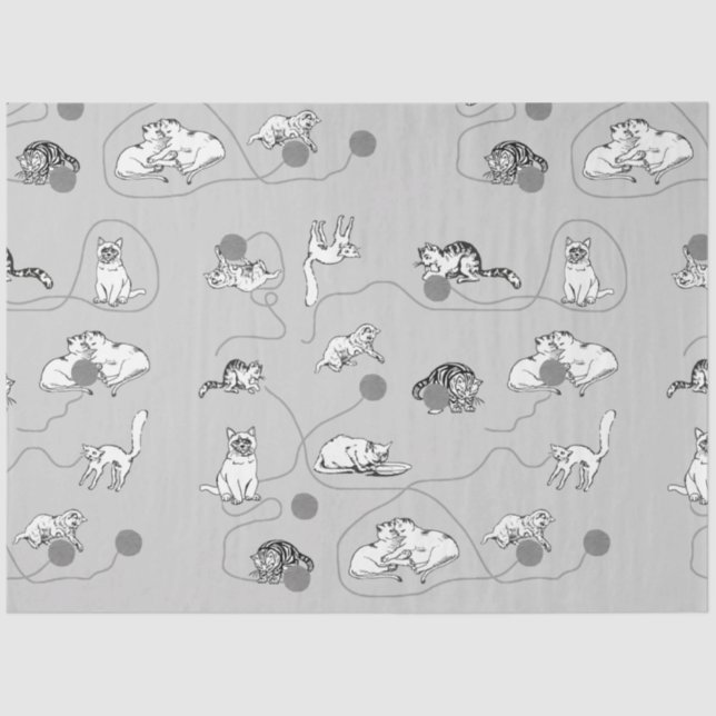 Cute Cats Playing & Being Naughty Pattern Tissue Paper (Front)
