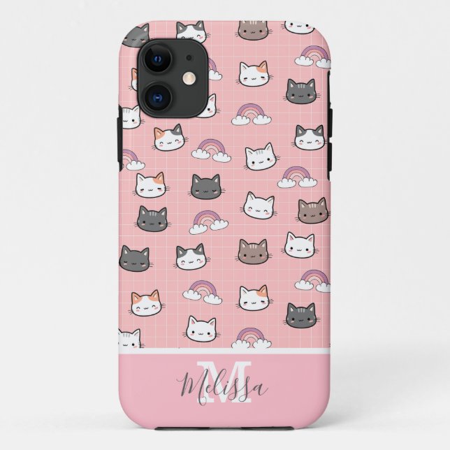 Cute Cats & Rainbow Monogram  Case-Mate iPhone Case (Back)