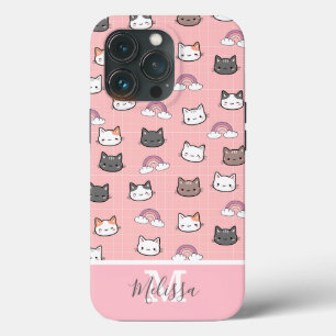 Cute Cats & Rainbow Monogram  iPhone 13 Pro Case