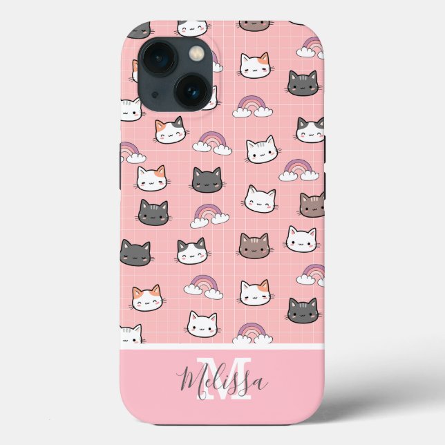 Cute Cats & Rainbow Monogram  Case-Mate iPhone Case (Back)