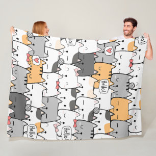 Cute Cats Seamless Pattern Fleece Blanket
