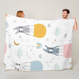Cute Cats Seamless Pattern Fleece Blanket