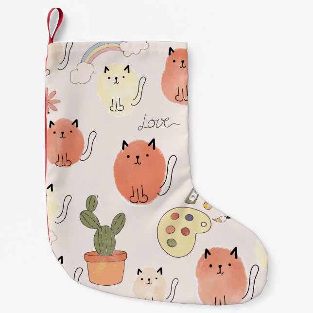 Cute cats seamless pattern small christmas stocking (Front)