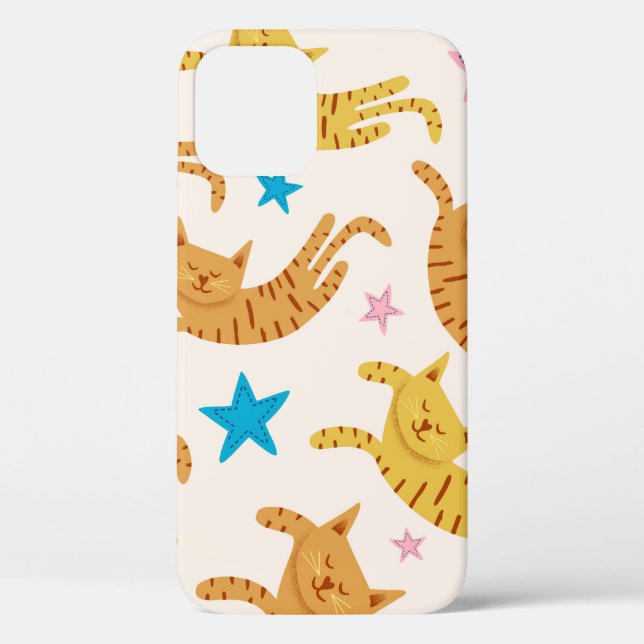 Cute cats seamless pattern with stars funny drawin Case-Mate iPhone case (Back)