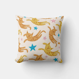Cute cats seamless pattern with stars funny drawin cushion