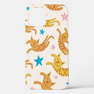 Cute cats seamless pattern with stars funny drawin iPhone 12 case