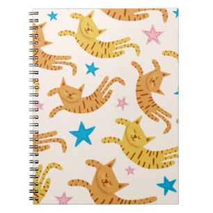 Cute cats seamless pattern with stars funny drawin notebook