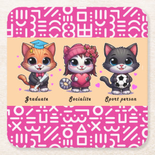 cute cats square paper coaster
