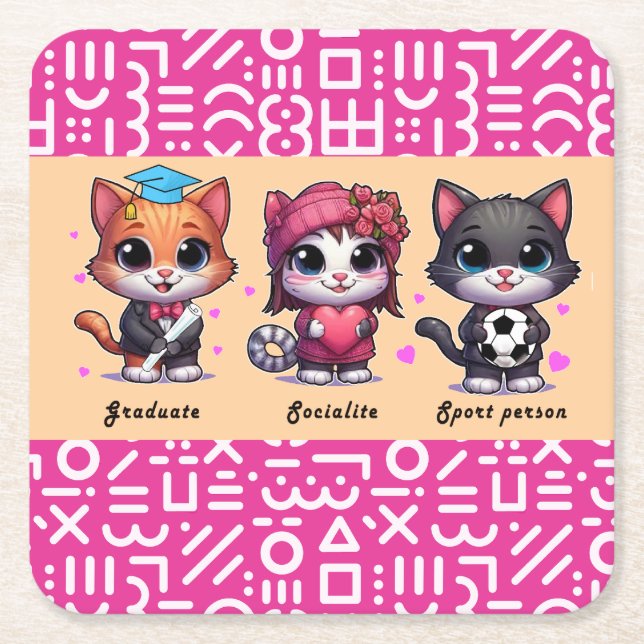 cute cats square paper coaster (Front)