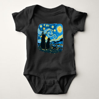 Cute Cats Starry Night Van Gogh Father Mother Son Baby Bodysuit