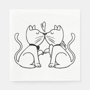Cute Cats Thank You Black White Wedding Bridal Napkin