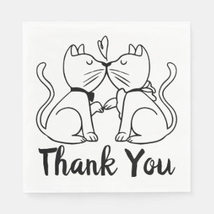 Cute Cats Thank You Black White Wedding Bridal Napkin