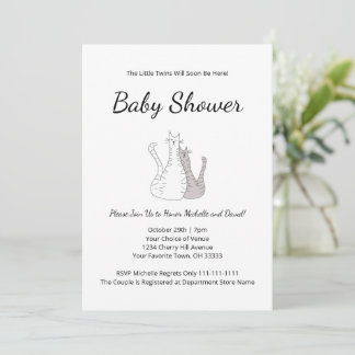 Cute Cats Twins Gender Neutral Simple Baby Shower Invitation