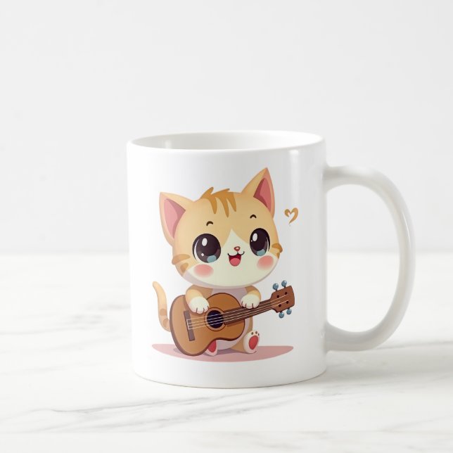 Cute Cat's Ukulele Moment Coffee Mug (Right)