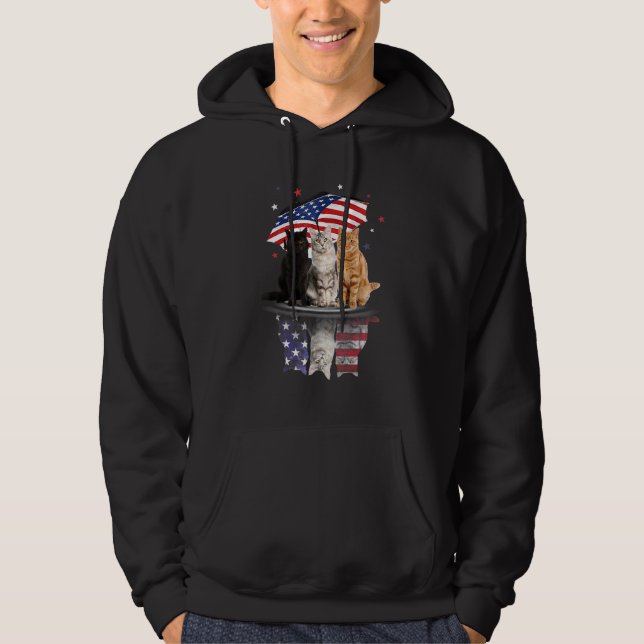 Cute Cats Under American Umbrella On Rainy Indepen Hoodie (Front)