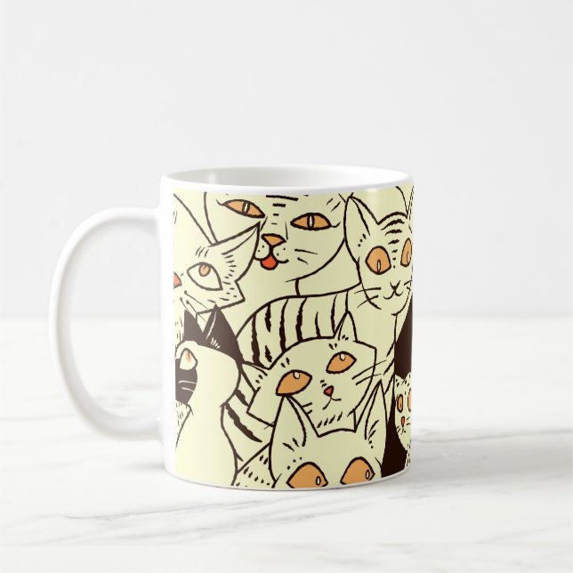 Cute Cats Vintage Wallpaper Pattern Coffee Mug (Left)
