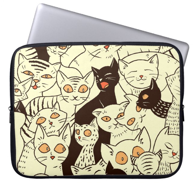 Cute Cats Vintage Wallpaper Pattern Laptop Sleeve (Front)