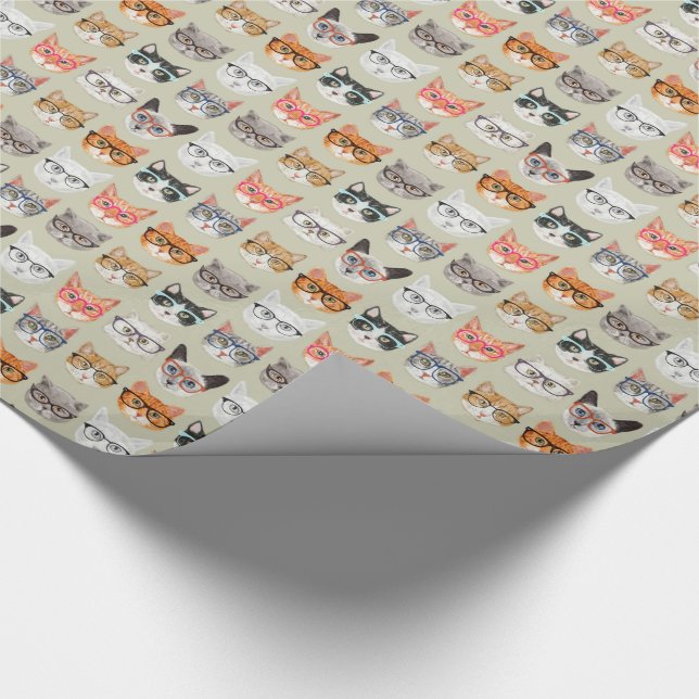Cute Cats Wearing Glasses Pattern Wrapping Paper (Corner)