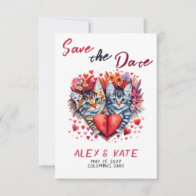 Cute Cats Wedding Save the Date Announcement (Front)
