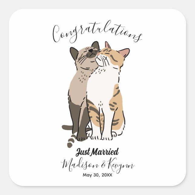 Cute Cats Wedding Square Sticker (Front)