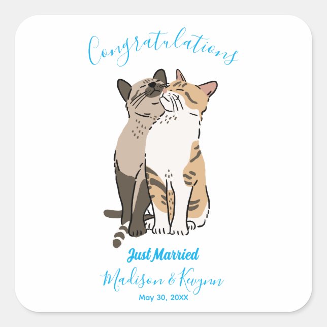 Cute Cats Wedding Square Sticker (Front)