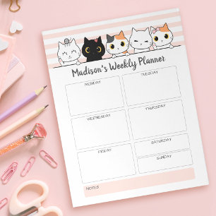 Cute Cats Weekly Planner Personalised Notepad