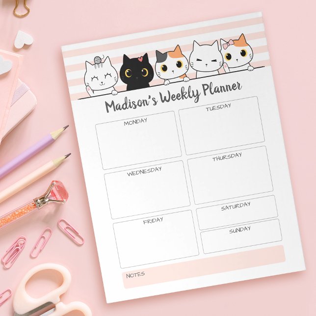 Cute Cats Weekly Planner Personalized Notepad (Creator Uploaded)