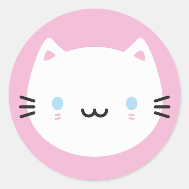 Cute Cats - White Kawaii Kitten Classic Round Sticker (Front)